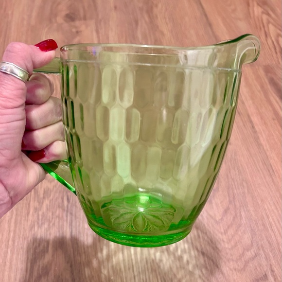 Vintage Small Uranium Depression Glass Pitcher - Picture 7 of 8